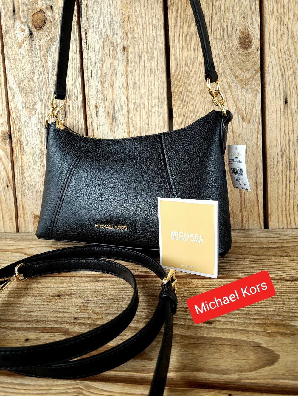 Michael Kors Sienna Black Pebbled Leather Convertable Pouch Crossbody Handbag - Picture 6 of 12